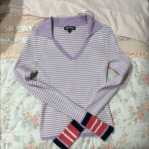 Striped Purple Sweater with Multicolor Cuffs